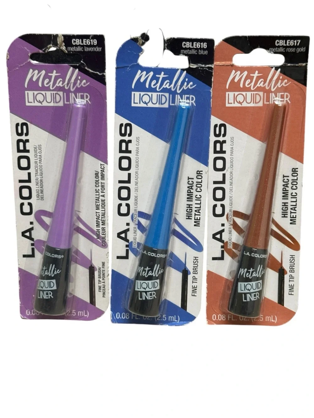 L.A. Colors Metallic Liquid Eyeliner in Lavender, Blue, and Rose Gold NWT